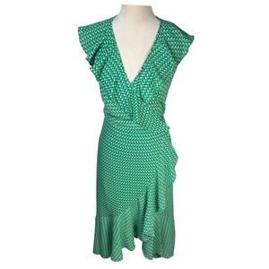 Max Studio NWT Green Tulip Floral Ruffle Wrap Dress Sleeveless‎ Midi Women's S